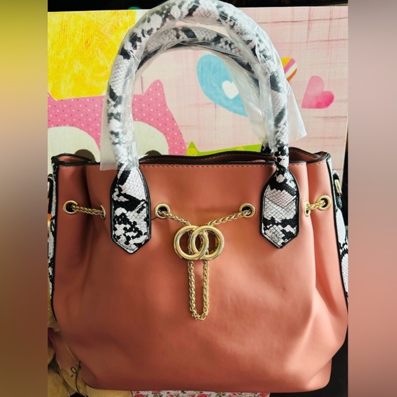 None Handbags - Stylish Gold Chain Accent Handbag and Crossbody.
